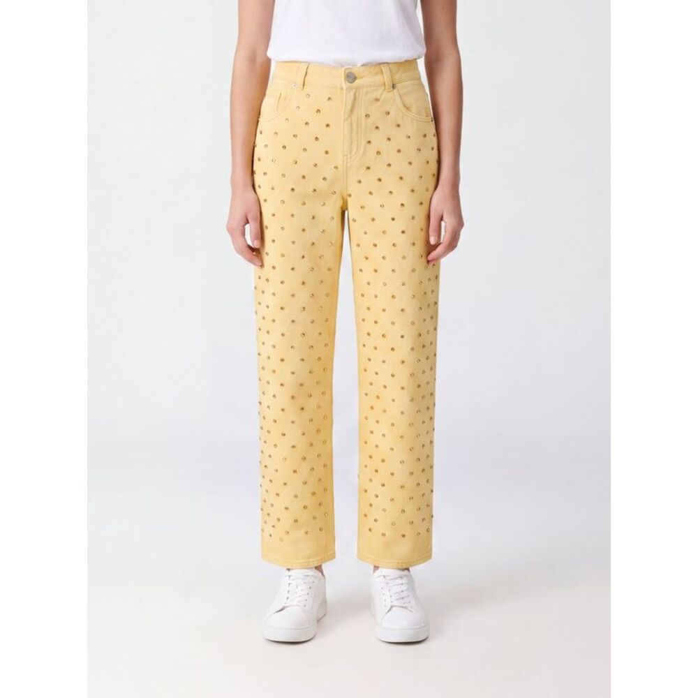 Pinko 5-Pocket Straight-Leg Cotton Trousers With Rhinestone Embellishment
